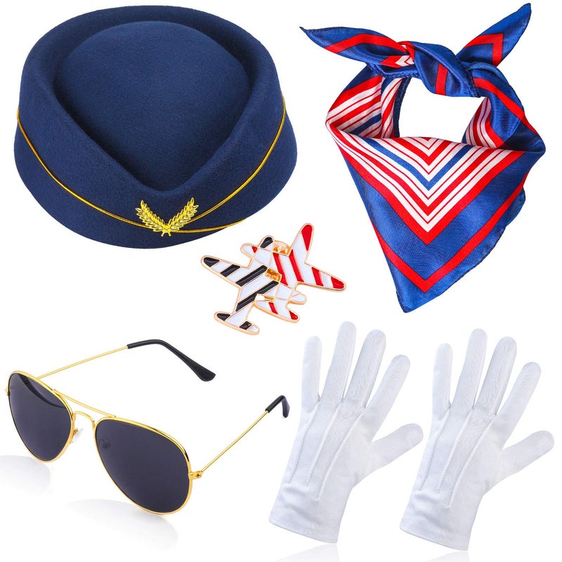 Beelittle Women's Stewardess Costume Accessories Flight Attendant Hat with Air Hostess Cosplay Costume Accessories (Navy) - Image 1